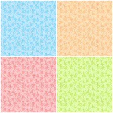 Set of Four Cartoon Seamless Patterns Stock Illustration