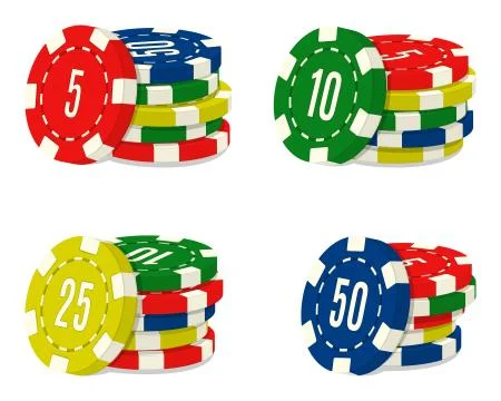 Set of four casino chips stacks with different value. Heaps of gambling house Stock Illustration