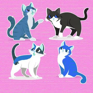 Set of four cats with different colored Stock Illustration