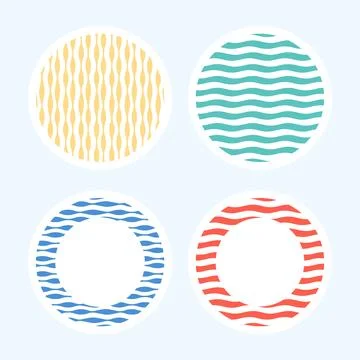 Set of Four Circular Abstract Patterns with Wavy and Geometric Designs Stock Illustration