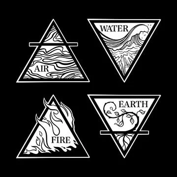 Set of four classical elements Fire, Water, Air, and Earth Stock Illustration