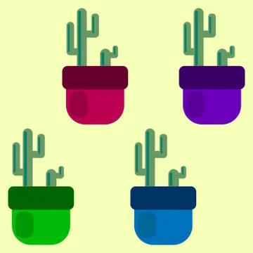 Set of four colored cacti in pots. vector illustration. Stock Illustration