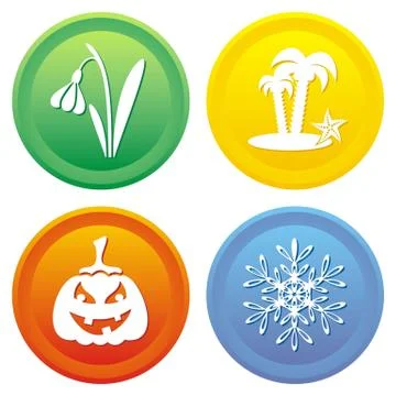Set of four colored seasons elements icons - vector illustration Illustrazione stock
