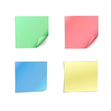 Set of four colored square blank paper stickers for notes Stock Illustration