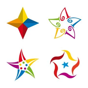 Set of four colored star icons. Geometrical. Stock Illustration