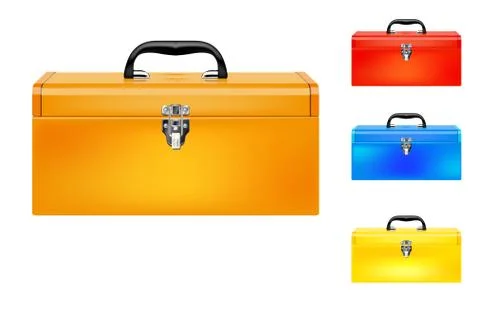 Set of four colored vector toolboxes Stock Illustration