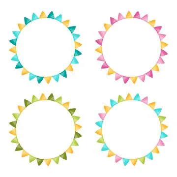 Set of four colorful circle frames with geometric patterns. Stock Illustration