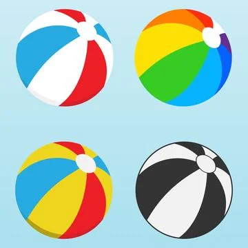 Set of four colorful inflatable beach balls collection isolated on blue Stock Illustration