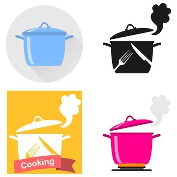 Set of four colorful kitchen cooking pot icons flat vector illustration 库存插图