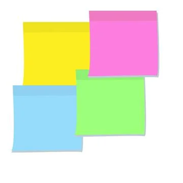 A set of four colorful note paper stickers. Colored templates for notes. Stock Illustration