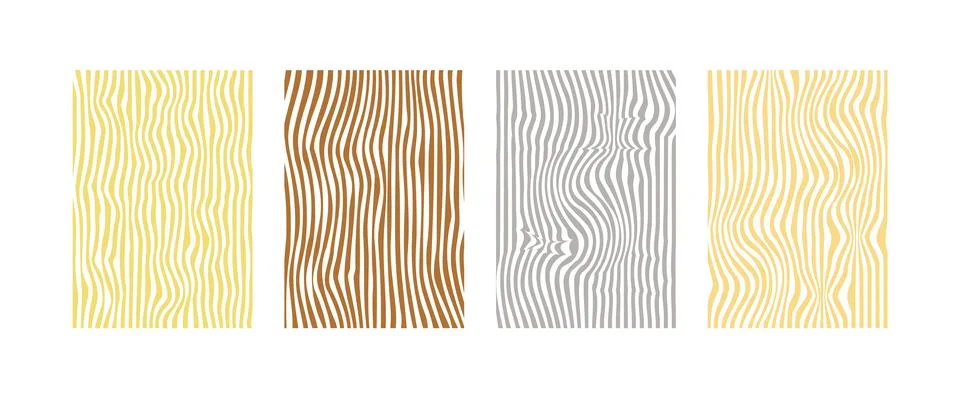 Set of four colorful vertical psychedelic retro wavy line patterns on white Illustrazione stock