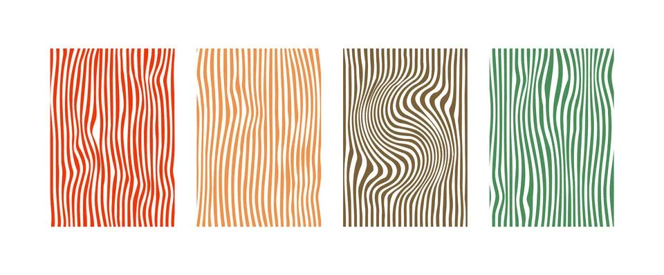 Set of four colorful vertical psychedelic retro wavy line patterns on white 스톡 일러스트