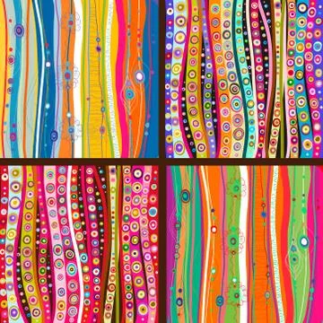 Set of four colourful line background Stock Illustration