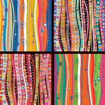 Set of four colourful line background. Stock Illustration