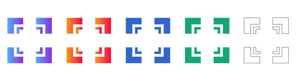 Set of Four Corner Frame Icons in Colorful Gradient and Outline Styles Ilustração Stock
