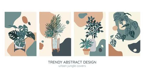 Set of four covers templates, indoor plants Stock Illustration