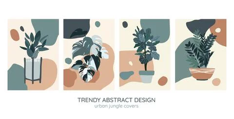 Set of four covers templates, indoor plants Stock Illustration