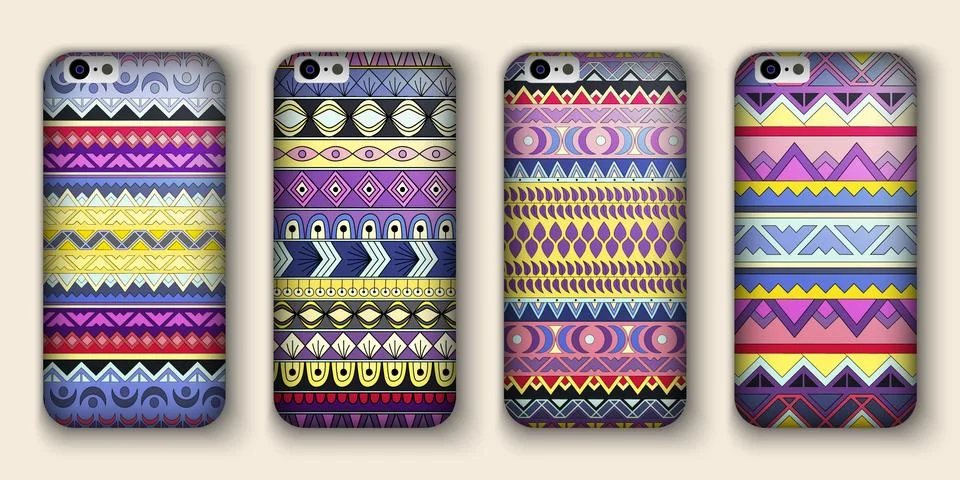 A set of four covers for your mobile phone. Vector decorative ethnic backgrou Stock Illustration
