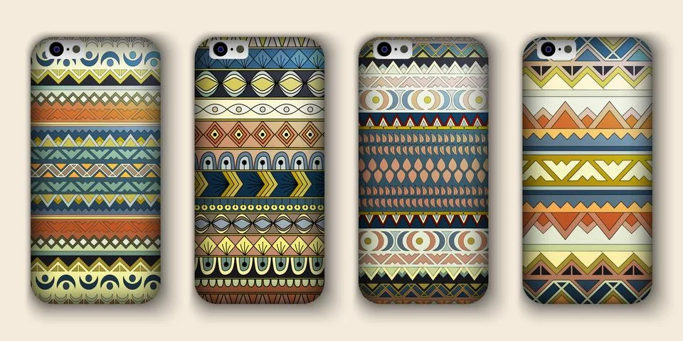 A set of four covers for your mobile phone. Vector decorative ethnic backgrou Stock Illustration