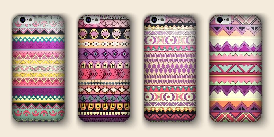 A set of four covers for your mobile phone. Vector decorative ethnic backgrou Stock Illustration