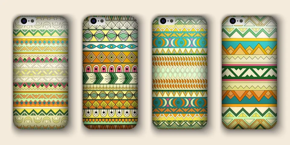 A set of four covers for your mobile phone. Vector decorative ethnic backgrou Stock Illustration