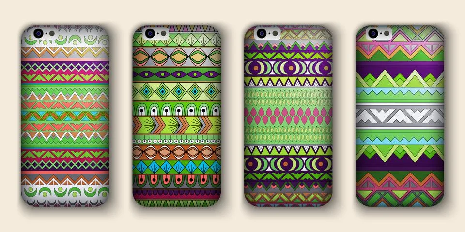 A set of four covers for your mobile phone. Vector decorative ethnic backgrou Stock Illustration