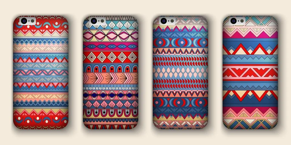 A set of four covers for your mobile phone. Vector decorative ethnic backgrou Stock Illustration
