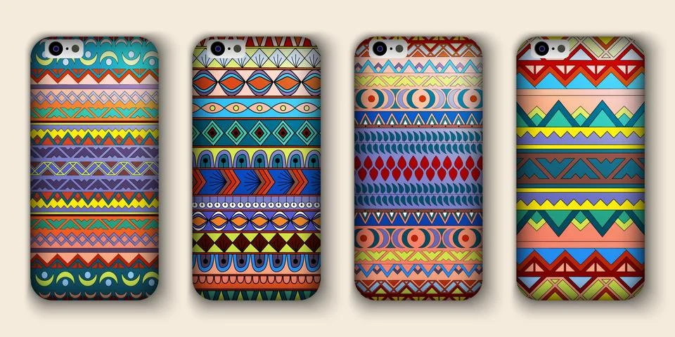 A set of four covers for your mobile phone. Vector decorative ethnic backgrou Stock Illustration
