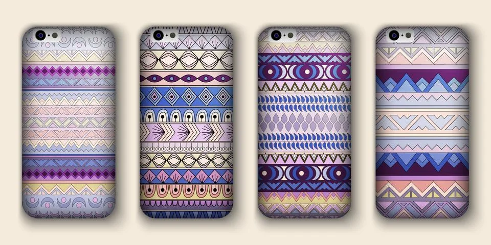 A set of four covers for your mobile phone. Vector decorative ethnic backgrou Stock Illustration