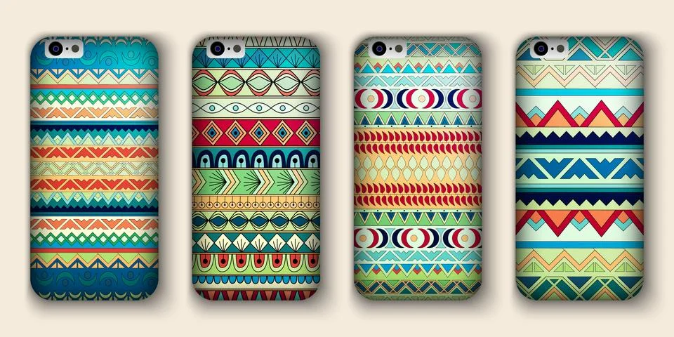 A set of four covers for your mobile phone. Vector decorative ethnic backgrou Stock Illustration