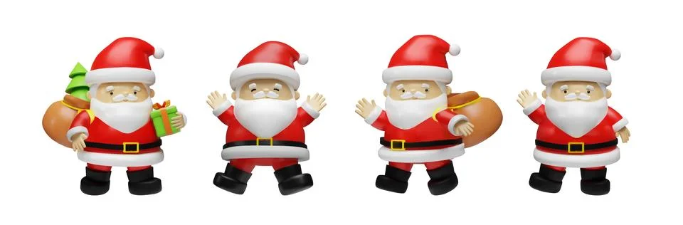 Set of four cute 3D Santa Claus Stock Illustration