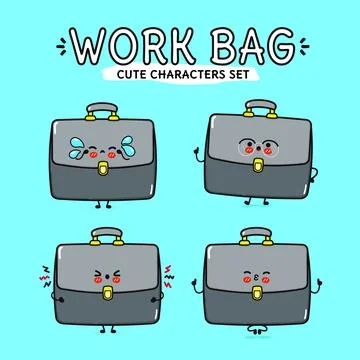 Set of four cute and expressive work bag characters, perfect for adding a pla Stock Illustration