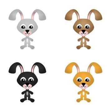 Set of four cute bunnies in different colors Stockillustratie