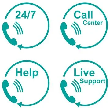 Set of four dark green customer support call center help 24 7 service round. Stock Illustration