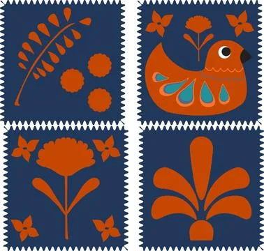 Set of four decorated tiles Stock Illustration