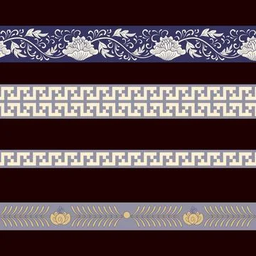 A set of four decorative borders in blue and white Stock Illustration