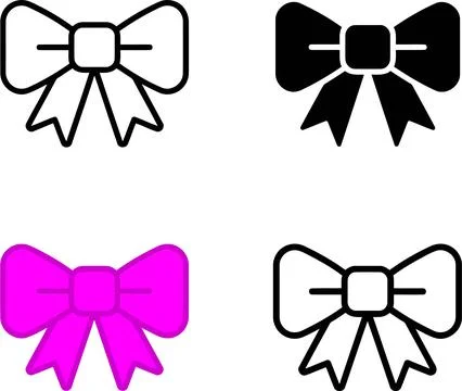 Set of Four Decorative Bow Icons in Outline and Solid Styles Stock Illustration
