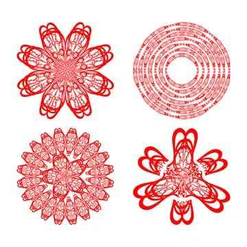 Set of four decorative doodle patterns in red color, circural vintage ornament Stock Illustration
