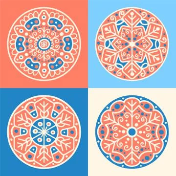 Set of four decorative round elements Stock Illustration