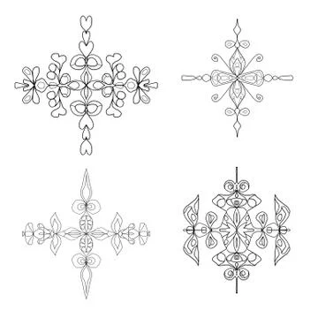 Set of four decorative symmetrical elements for coloring and design. coloring Illustrazione stock