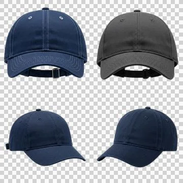 Set of four different angle shots of men's baseball caps isolated on transp.. Stock Photos