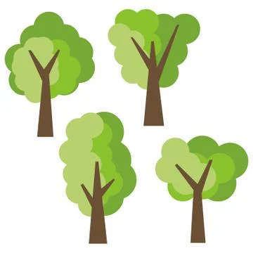 Set of four different cartoon green trees isolated on white background Stock-Illustration