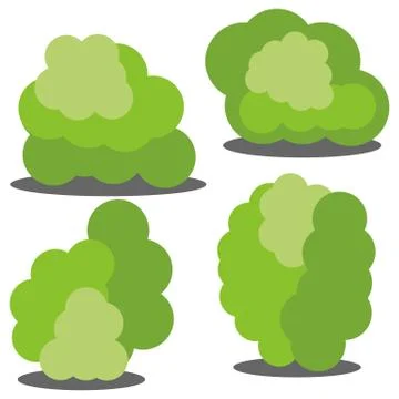 Set of four different cartoon green bushes isolated on white background Stock Illustration