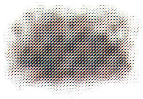 Set of four different colored halftone patterns of cmyk dot, square dot effect Illustrazione stock