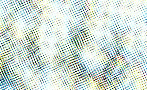 Set of four different colored halftone patterns of cmyk dot, square dot effect Illustrazione stock
