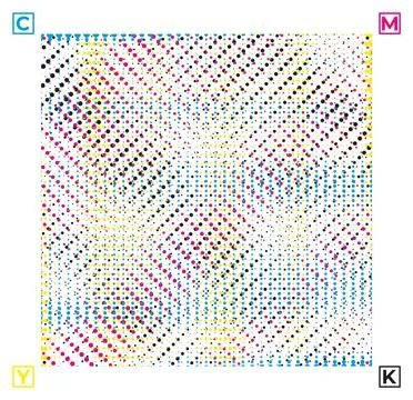 Set of four different colored halftone patterns of cmyk dot, square dot effect Stock Illustration
