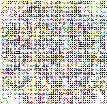 Set of four different colored halftone patterns of cmyk dot, square dot effect Stock Illustration