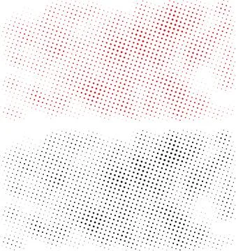 Set of four different colored halftone patterns of cmyk dot, square dot effect Stock Illustration