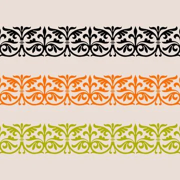 A set of four different colored repeated seamless border Stock Illustration