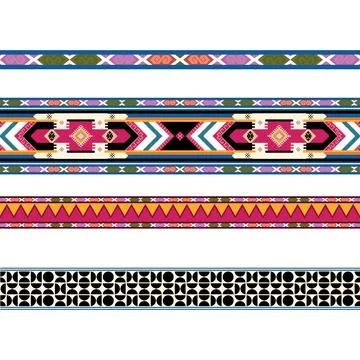 A set of four different geometric border patterns on a white background Stock Illustration